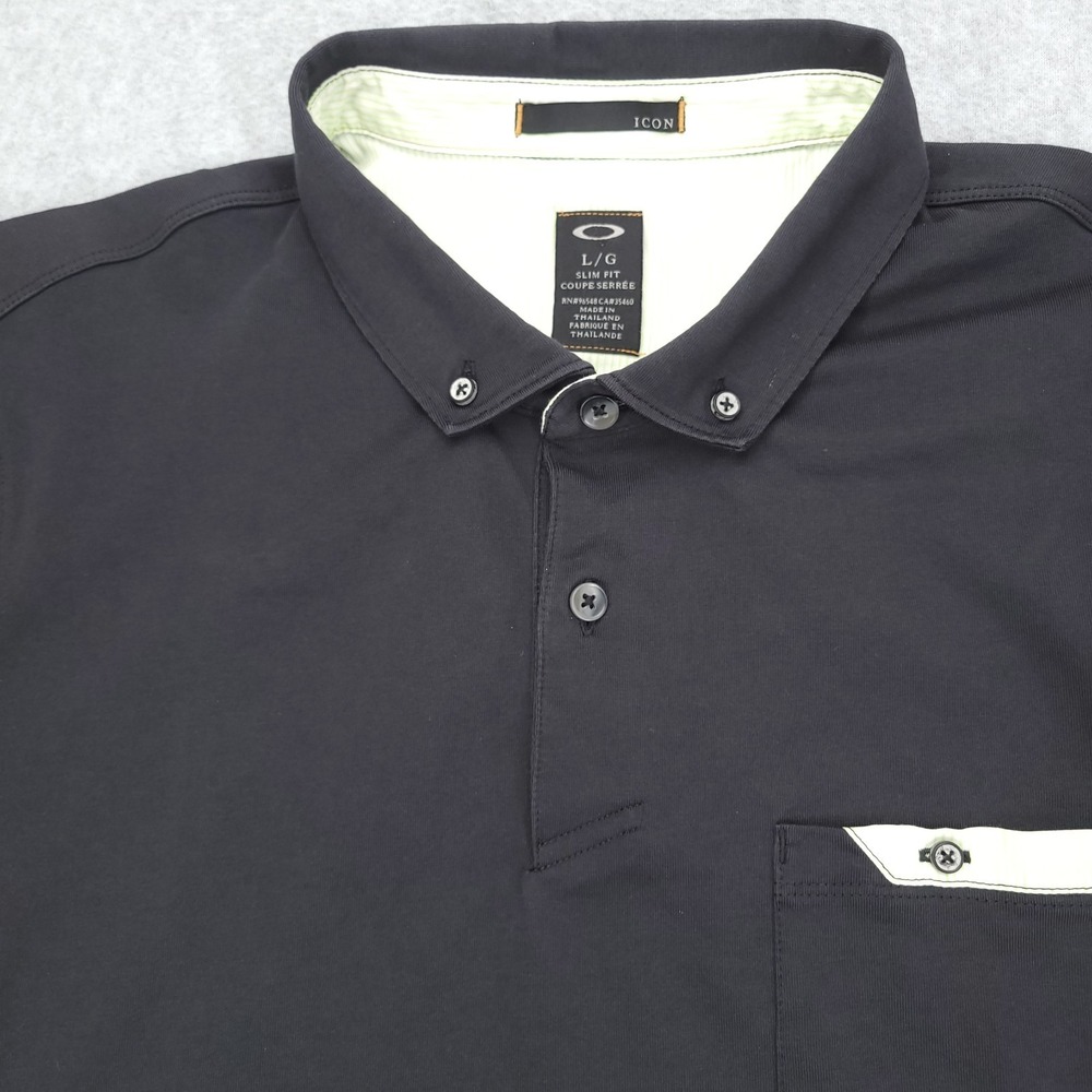 Oakley Icon Polo Golf Shirt Men's Size L Black SlimFit Cotton Poly Blend‎